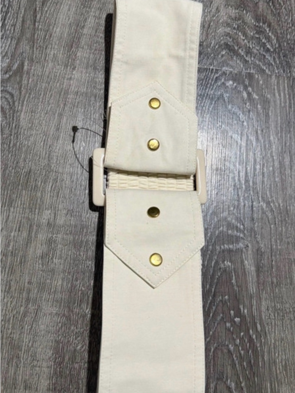 Wide Cream Elastic Belt with Gold Hardware